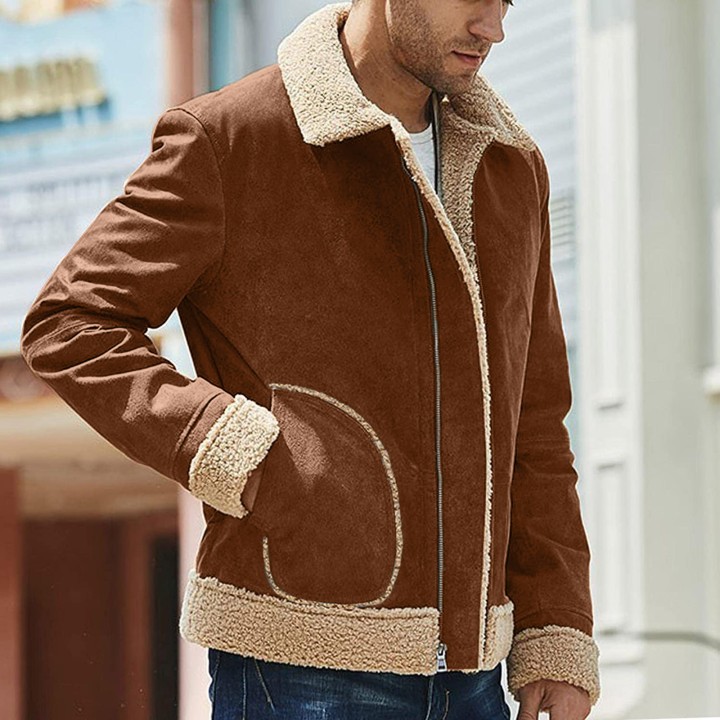 2024 Mens Matte Fleece Composite Coat Thick Coat Imitation Fur Integrated Warm Fashi