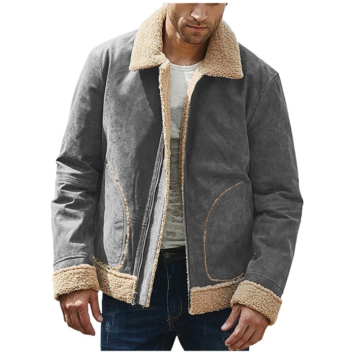 2024 Mens Matte Fleece Composite Coat Thick Coat Imitation Fur Integrated Warm Fashi