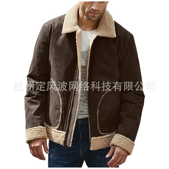 2024 Mens Matte Fleece Composite Coat Thick Coat Imitation Fur Integrated Warm Fashi