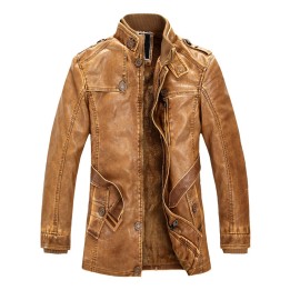 Mens Fashion Leather Long Jacket Men New Casual Vintage Blazer Winter Thick Motorcyc