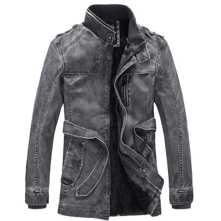 Mens Fashion Leather Long Jacket Men New Casual Vintage Blazer Winter Thick Motorcyc