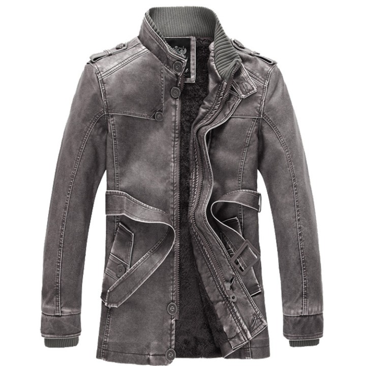 Mens Fashion Leather Long Jacket Men New Casual Vintage Blazer Winter Thick Motorcyc