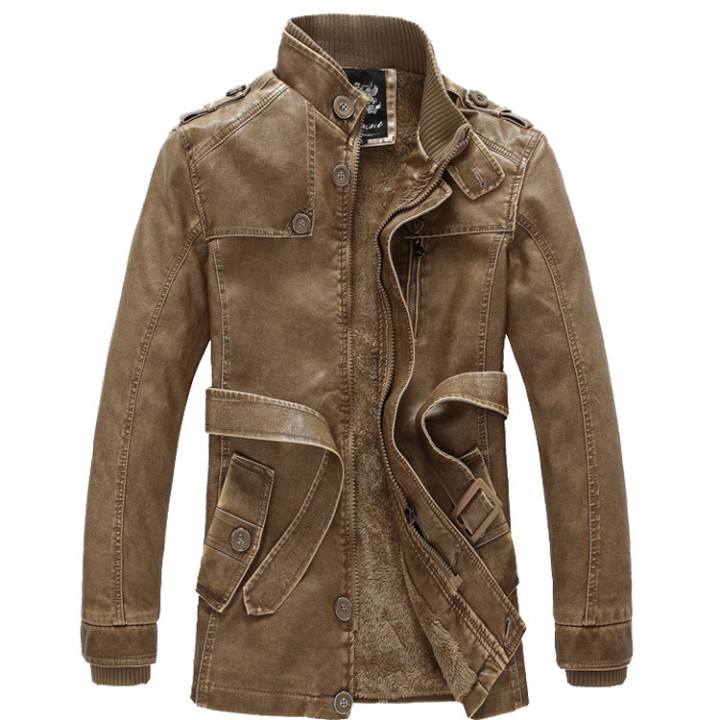 Mens Fashion Leather Long Jacket Men New Casual Vintage Blazer Winter Thick Motorcyc