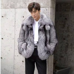 Luxury Brand Mens Autumn Winter Fluffy New Business Casual Silver Fox Fur Jacket Fau