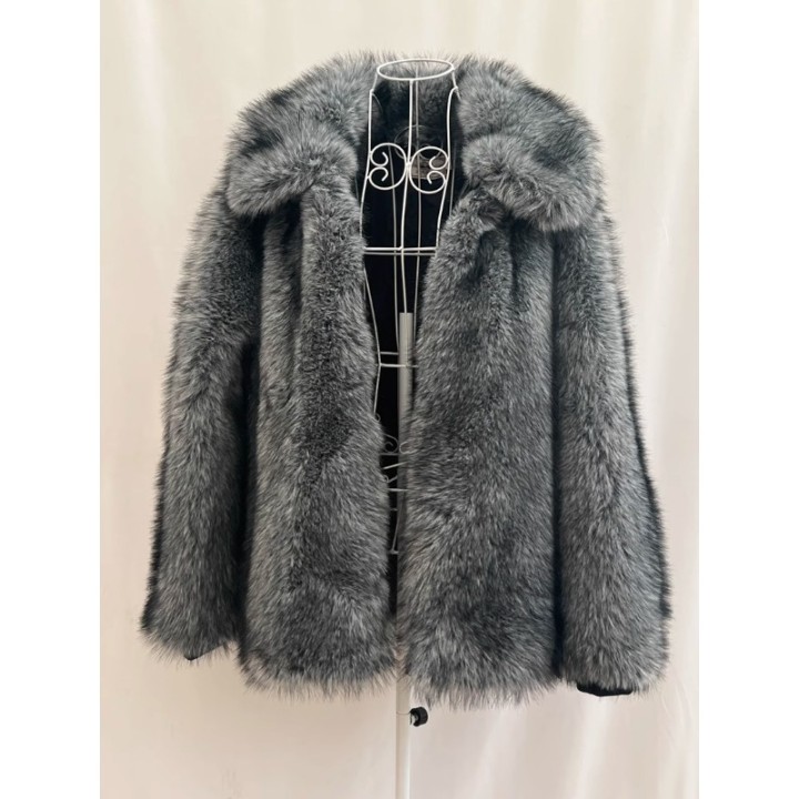 Luxury Brand Mens Autumn Winter Fluffy New Business Casual Silver Fox Fur Jacket Fau