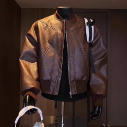 Mens Motorcycle Jacket For Autumn Stylish And Cool Vintage Baseball Collar Pu Leathe