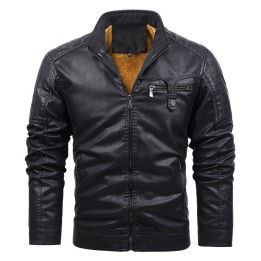 Winter Mens Retro Leather Jackets Warm Fleece Motorcycle Coat Fashion Windproof Moto