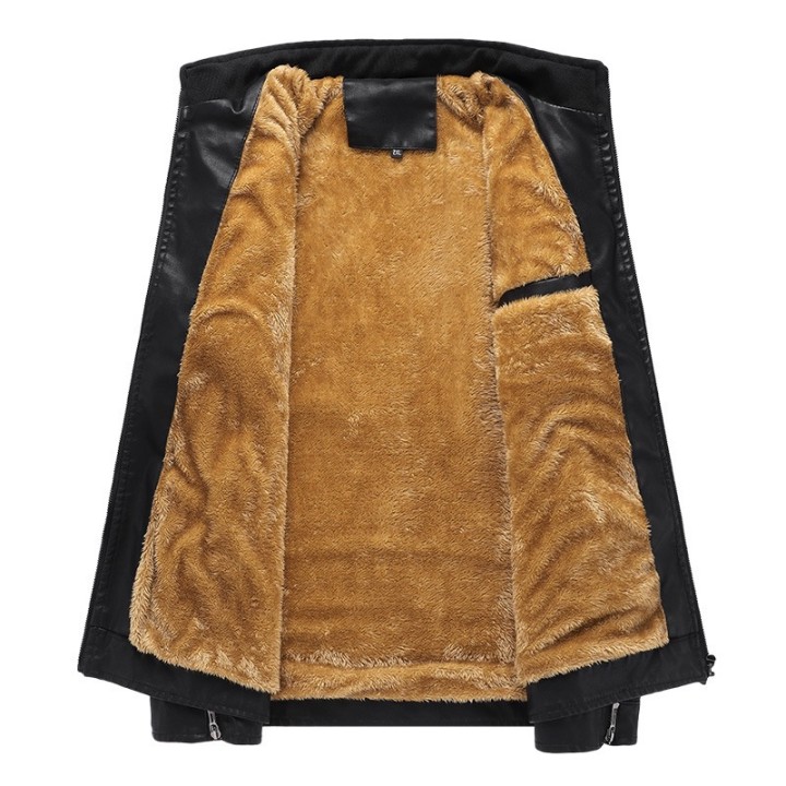 Winter Mens Retro Leather Jackets Warm Fleece Motorcycle Coat Fashion Windproof Moto