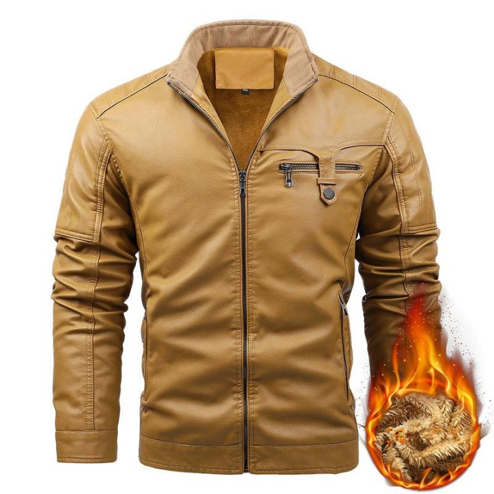 Winter Mens Retro Leather Jackets Warm Fleece Motorcycle Coat Fashion Windproof Moto