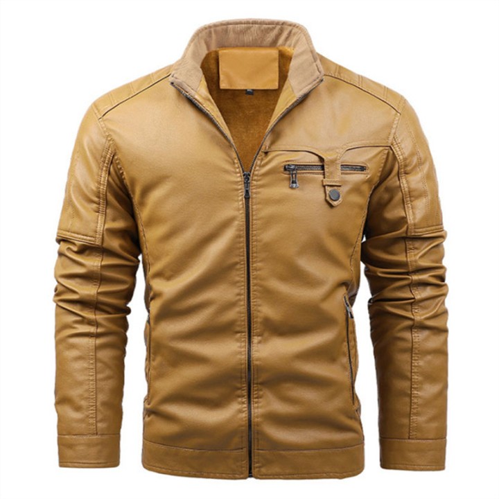 Winter Mens Retro Leather Jackets Warm Fleece Motorcycle Coat Fashion Windproof Moto