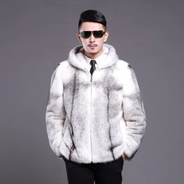Mens Fur Mink Coat Hooded Slimfit Zipper Short Casual Jacket Plus Size