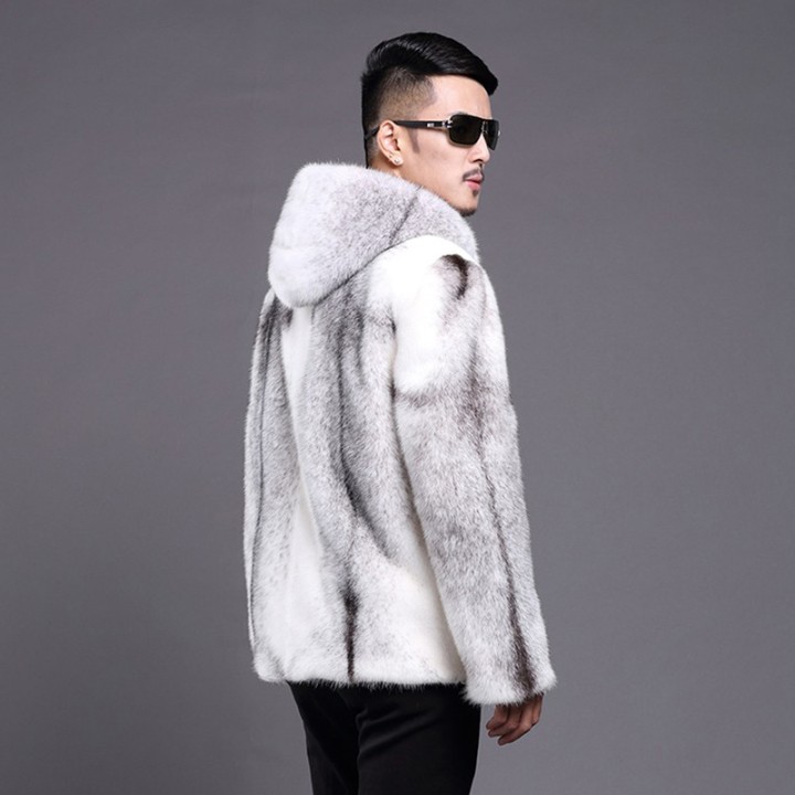 Mens Fur Mink Coat Hooded Slimfit Zipper Short Casual Jacket Plus Size
