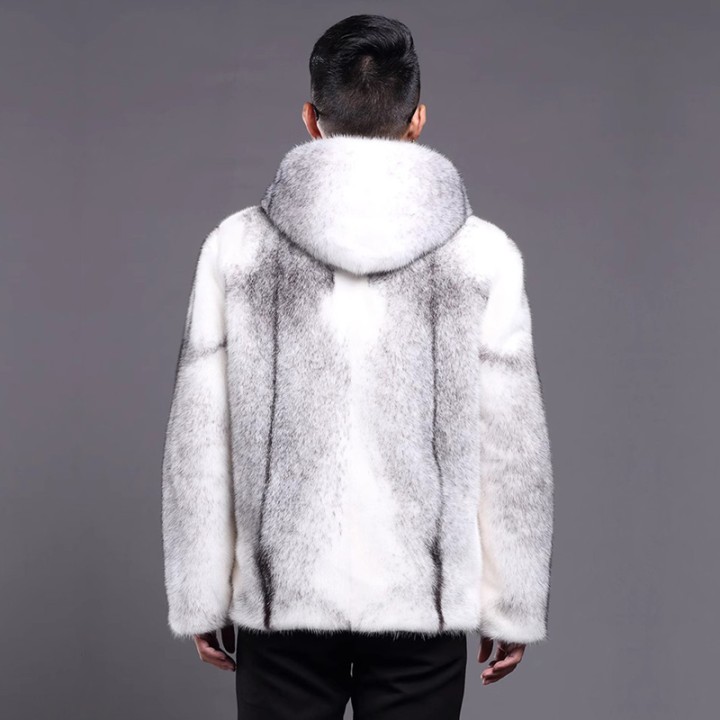 Mens Fur Mink Coat Hooded Slimfit Zipper Short Casual Jacket Plus Size