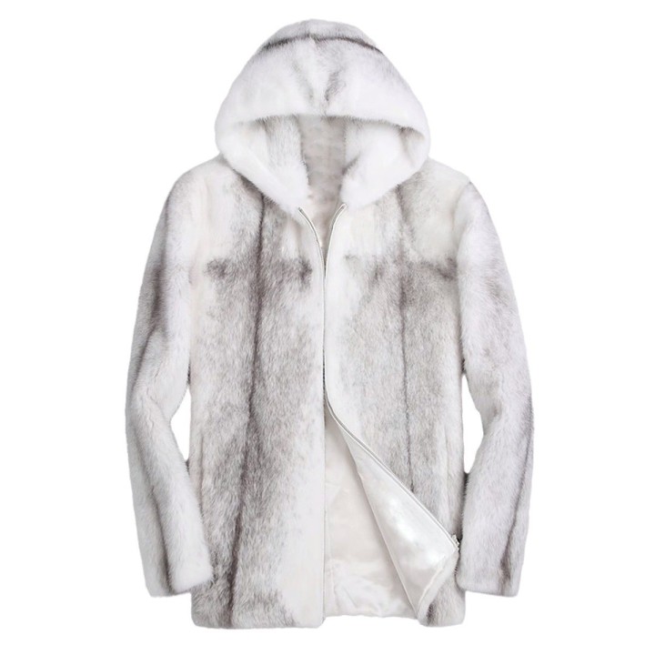 Mens Fur Mink Coat Hooded Slimfit Zipper Short Casual Jacket Plus Size