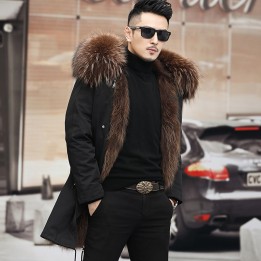 Mens Real Fur Coat Winter Jacket 2025 Long Parka Waterproof With Natural Raccoon Fur