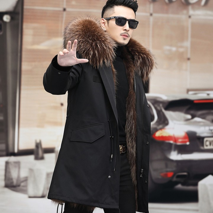 Mens Real Fur Coat Winter Jacket 2025 Long Parka Waterproof With Natural Raccoon Fur