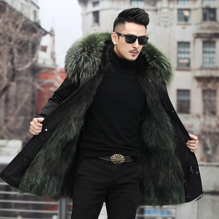 Mens Real Fur Coat Winter Jacket 2025 Long Parka Waterproof With Natural Raccoon Fur