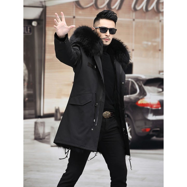 Mens Real Fur Coat Winter Jacket 2025 Long Parka Waterproof With Natural Raccoon Fur