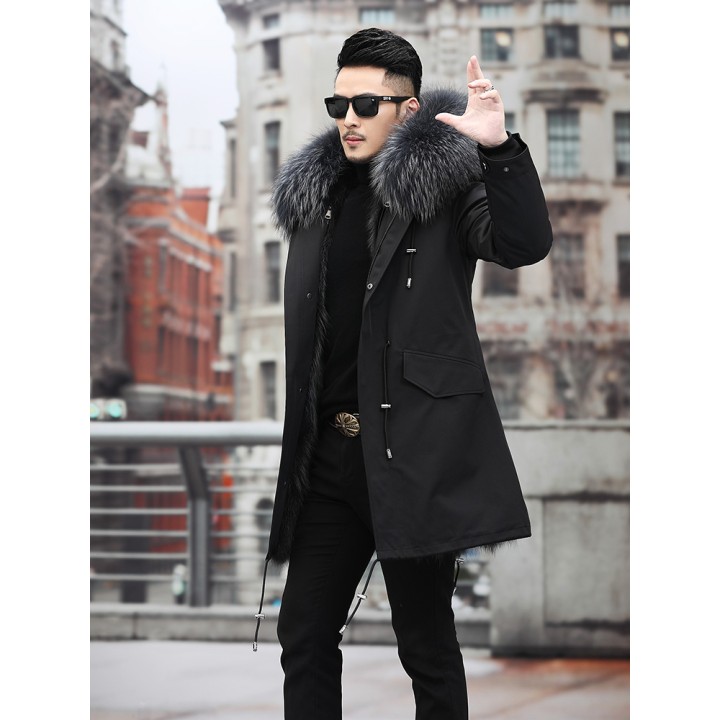 Mens Real Fur Coat Winter Jacket 2025 Long Parka Waterproof With Natural Raccoon Fur
