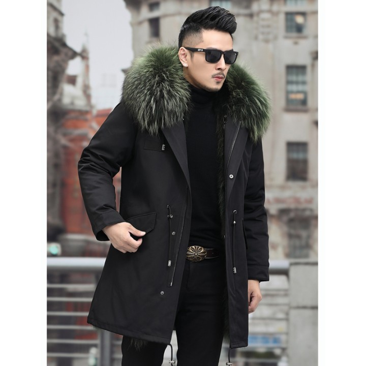 Mens Real Fur Coat Winter Jacket 2025 Long Parka Waterproof With Natural Raccoon Fur