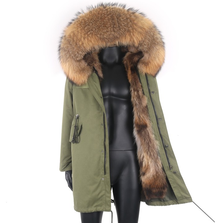 Mens Real Fur Coat Winter Jacket 2025 Long Parka Waterproof With Natural Raccoon Fur