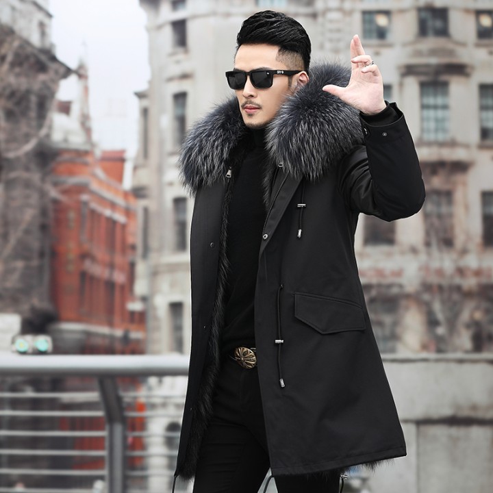 Mens Real Fur Coat Winter Jacket 2025 Long Parka Waterproof With Natural Raccoon Fur