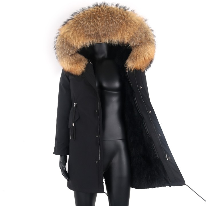 Mens Real Fur Coat Winter Jacket 2025 Long Parka Waterproof With Natural Raccoon Fur