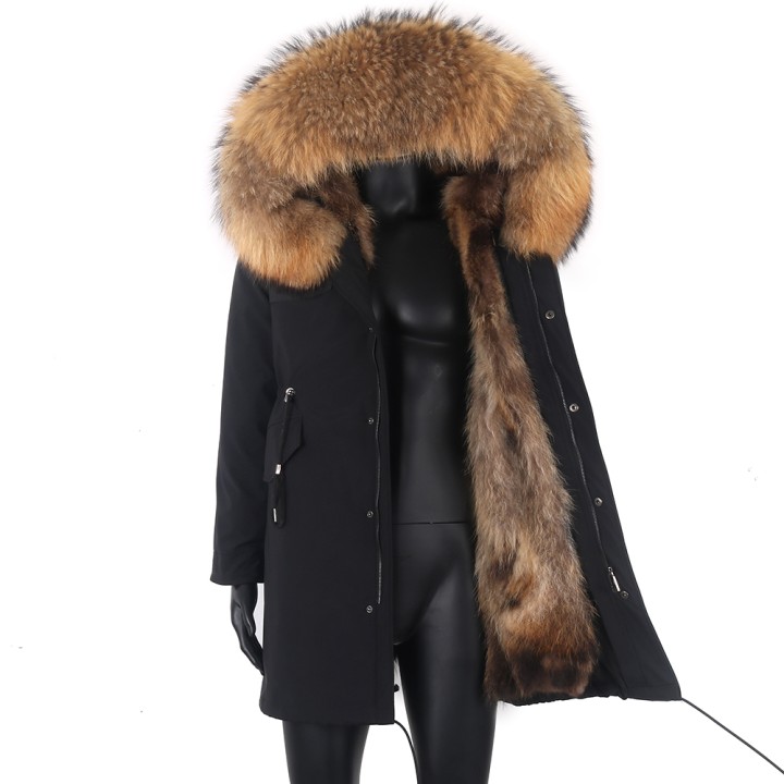 Mens Real Fur Coat Winter Jacket 2025 Long Parka Waterproof With Natural Raccoon Fur