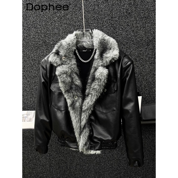 Mens 2025 Winter New Thickened Warm Motorcycle Jackets Ecofriendly Fur Doublesided W