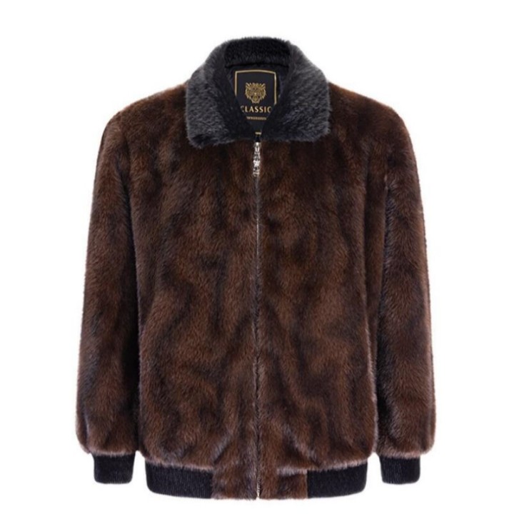 Winter New Fashion Mens Turndown Collar Long Sleeve Zipper Faux Fur Jackets Male Thi