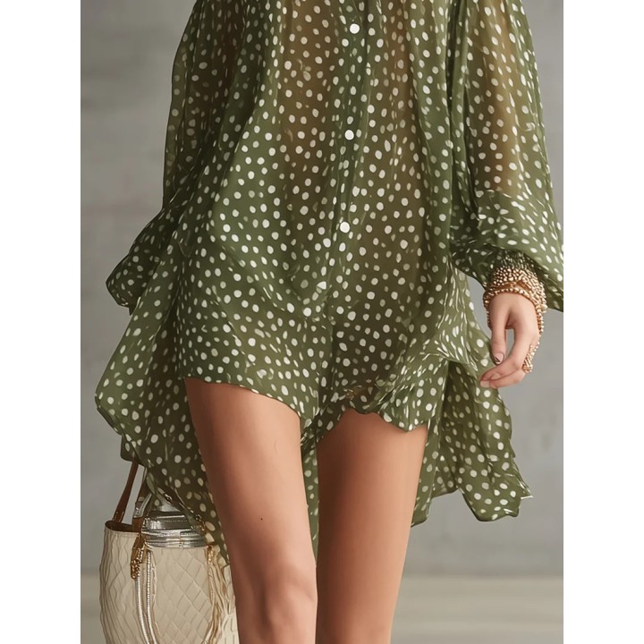 Women Polka Dot Short Dress Halter Off Shoulder Long Sleeves Loose Evening Cocktail P
