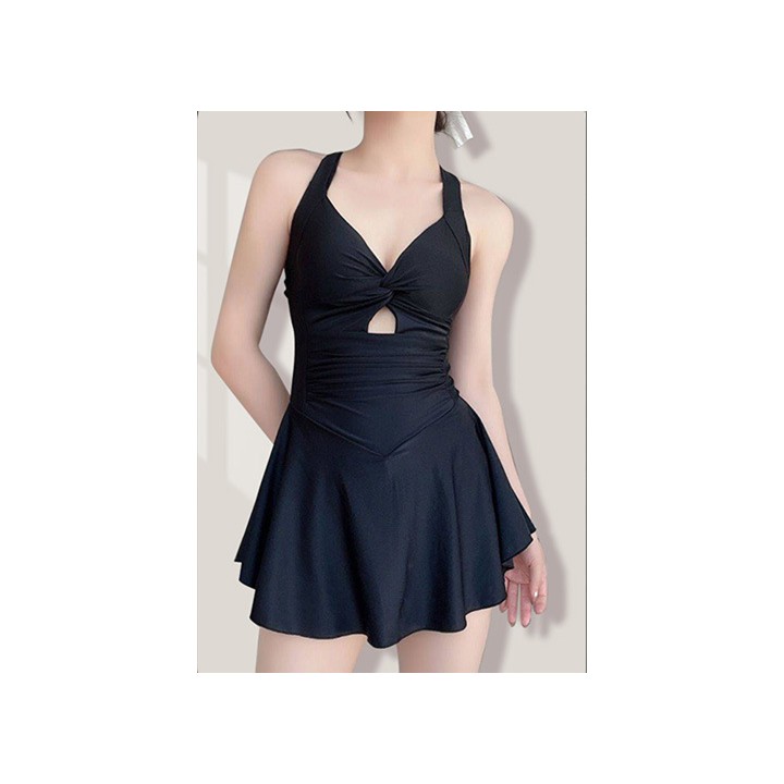 Women One Piece Swimsuit Conservative Skirted Push Up Floral Solid For Summer Beach V