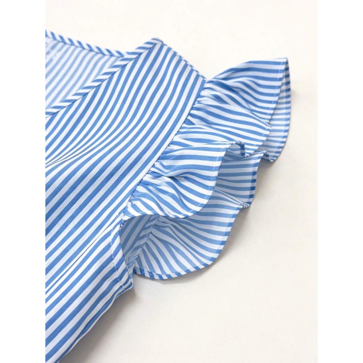 Womens Blue & White Stripe Vneck Maxi Dress Boho Aline Casual Fashion Leafedge Summe