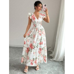 2026 Womens Romantic Floral Print Dress Minimalist Fashion Summer Appropriate Casual