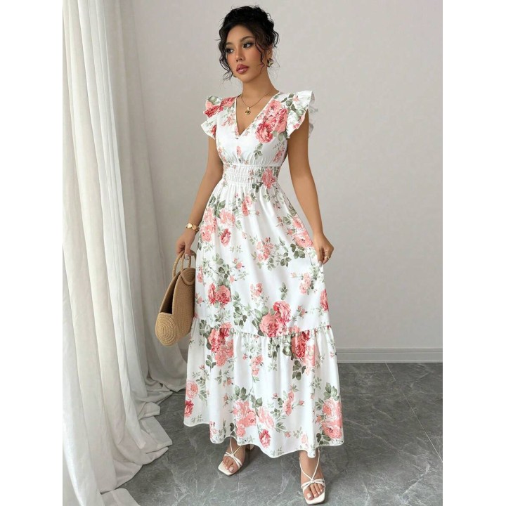 2026 Womens Romantic Floral Print Dress Minimalist Fashion Summer Appropriate Casual