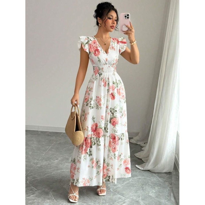 2026 Womens Romantic Floral Print Dress Minimalist Fashion Summer Appropriate Casual