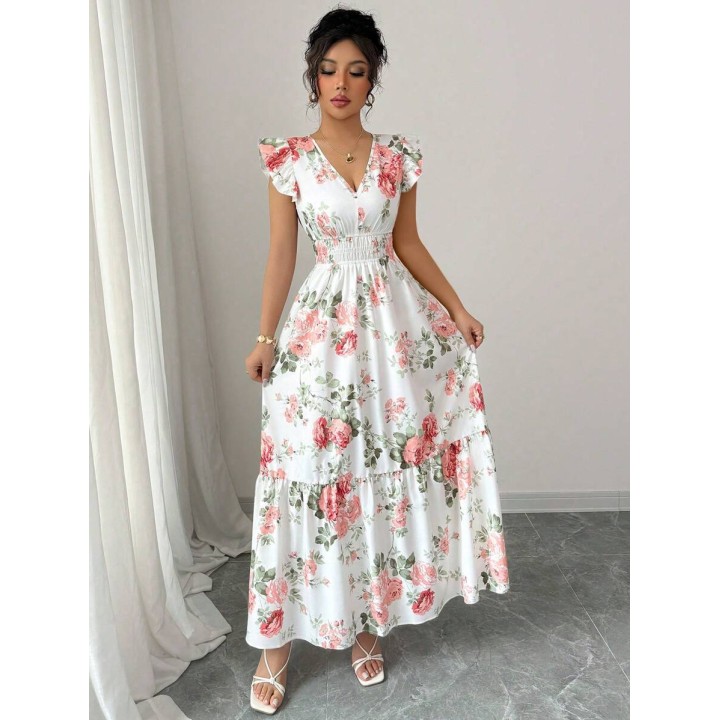 2026 Womens Romantic Floral Print Dress Minimalist Fashion Summer Appropriate Casual