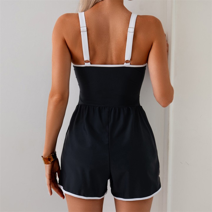Women One Piece Swimsuit Summer Swimming Jumpsuit Vest Shorts Solid Classical Color F