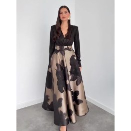 Womens Vneck Long Sleeve Dress 2026 Spring Waist Cinching  Temperament Big Swing Fit