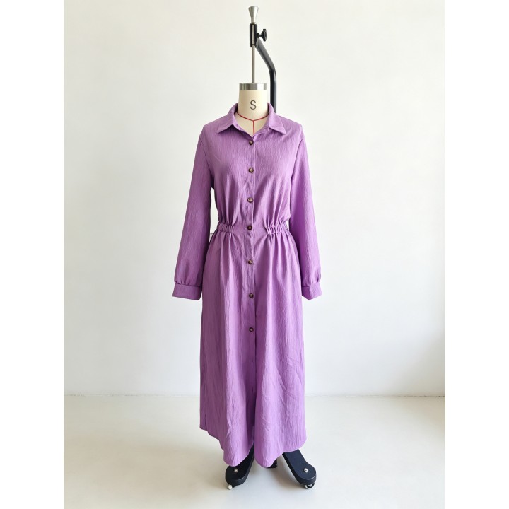 Women Crinkle Solid Maxi Dress Lapel Collar Button Cardigan Long Sleeve Pocket Flowy 