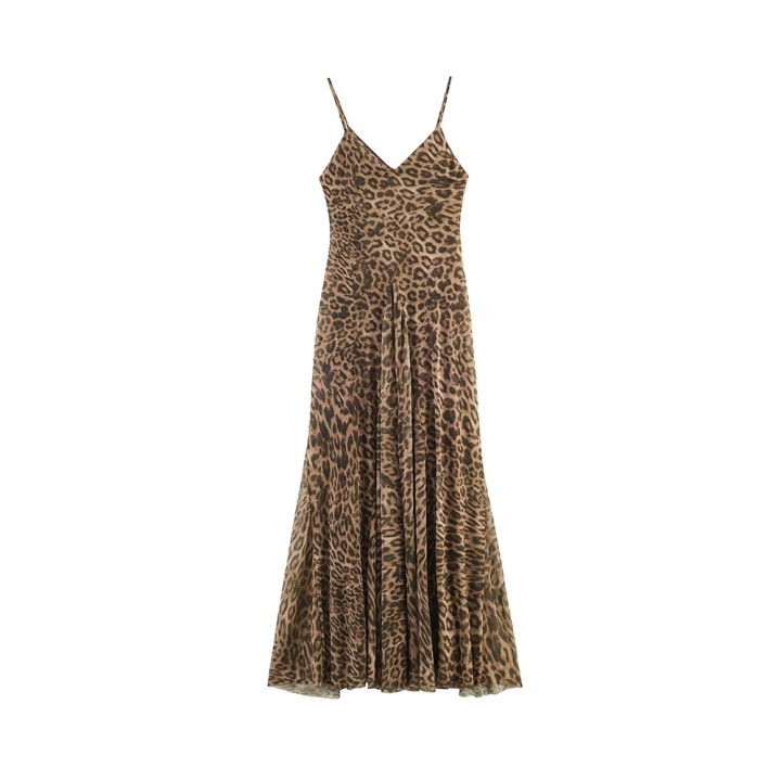 Ladies  Summer Dress Women Vintage Leopard Print Sling Dress Party Suspender Sleevele