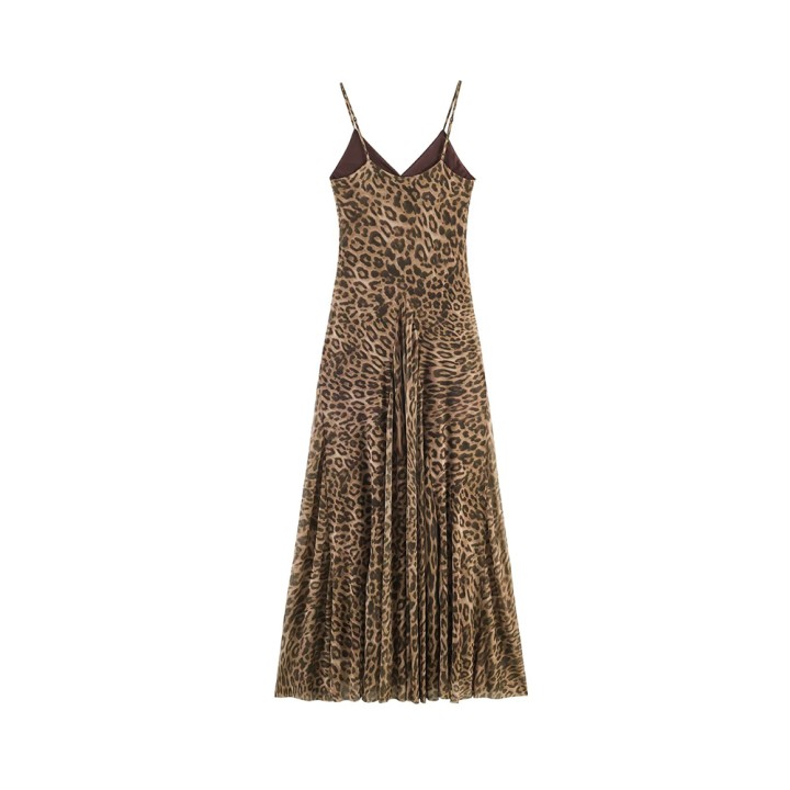Ladies  Summer Dress Women Vintage Leopard Print Sling Dress Party Suspender Sleevele