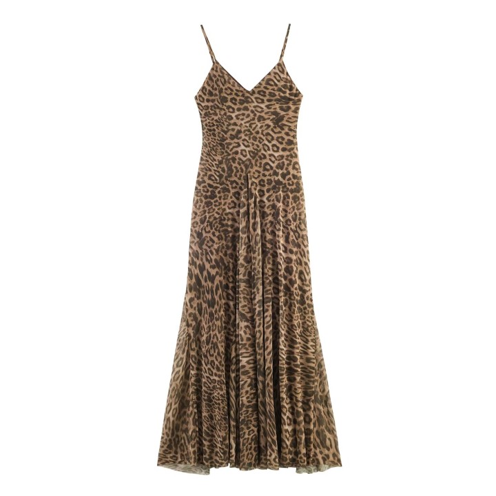 Ladies  Summer Dress Women Vintage Leopard Print Sling Dress Party Suspender Sleevele