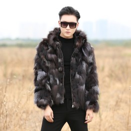 Real Genunie Natural Fox Fur Coat With Hood Mens Fashion Jacket Warm Winter Custom A