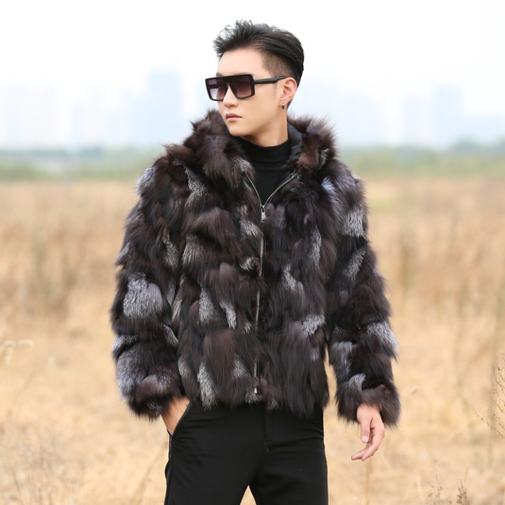 Real Genunie Natural Fox Fur Coat With Hood Mens Fashion Jacket Warm Winter Custom A
