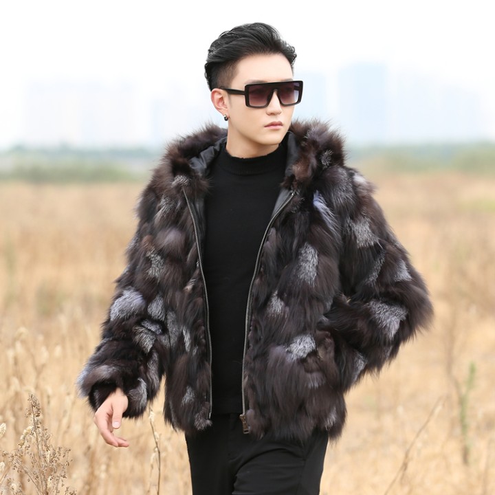 Real Genunie Natural Fox Fur Coat With Hood Mens Fashion Jacket Warm Winter Custom A