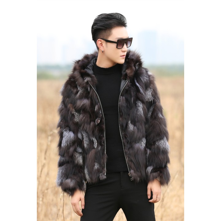 Real Genunie Natural Fox Fur Coat With Hood Mens Fashion Jacket Warm Winter Custom A