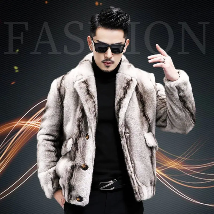 Mens Fur Coat Faux Fur Coat Men Ferret Mens Winter Jacket Tailored Collar Male Coat 