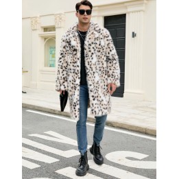 New Mens Long Faux Fur Coat With Overtheknee Leopard Print Thickened And Elegant Fur