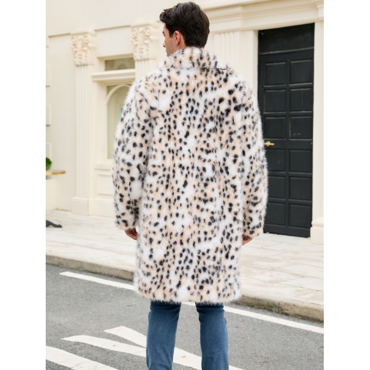 New Mens Long Faux Fur Coat With Overtheknee Leopard Print Thickened And Elegant Fur